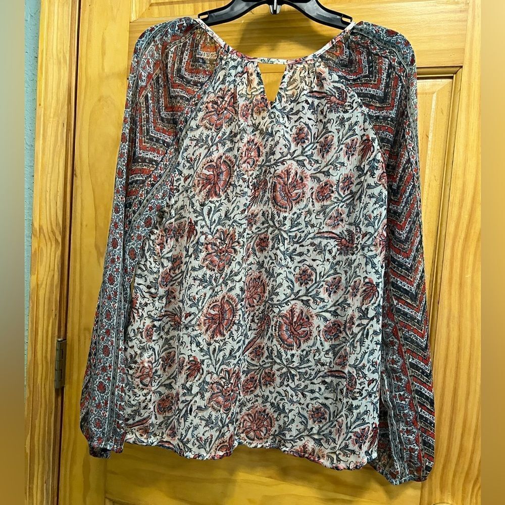Lucky Brand printed sheer blouse size M - Picture 5 of 7
